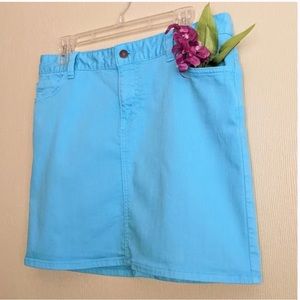 Tommy Hilfiger Y2K Bright Turquoise Mini Denim Skirt Cotton Blend Size 12